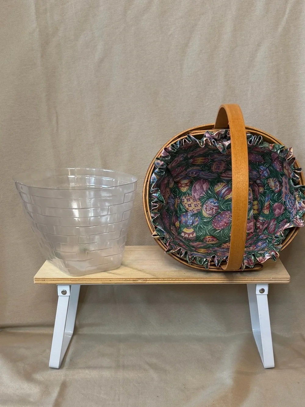 Longaberger Brown Basket with Easter Multicolor Floral Liner